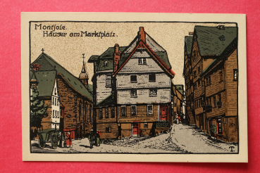 Ansichtskarte Künstler T Steinzeichnung Litho AK Monschau Montjoie 1905-1925 Häuser Marktplatz Straße Architektur Ortsansicht NRW